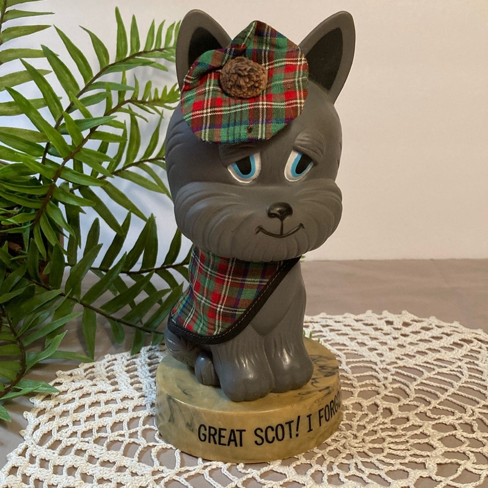 Vintage Scottish Terrier In Green Red Tartan Plaid Dakin 1970s